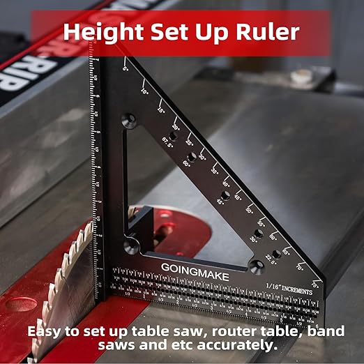 Big Carpenter Square 6x7.5 Inch Hole Scribing Ruler 3D Multi Angle Measuring Ruler 22.5-90 Degree Woodworking Square with Fixed Angle Pin 4 in 1 Square for Engineering and Construction