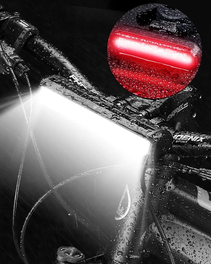 Super Bright Bike Light 3000 Lumen 5 LED Bicycle Light with Taillights Rechargeable Bike Headlight for Night Riding Waterproof Bike Light Front and Back Set for Mountain/Dirt/Light/Kids Bike