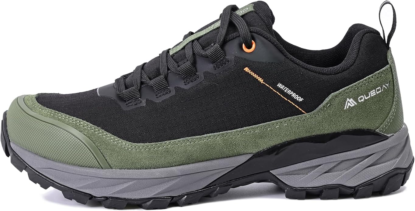 Queday Mens Waterproof Hiking Shoes Lightweight Outdoor Cordura Walking Shoes Breathable Hike Trekking Trails Camping Climbing