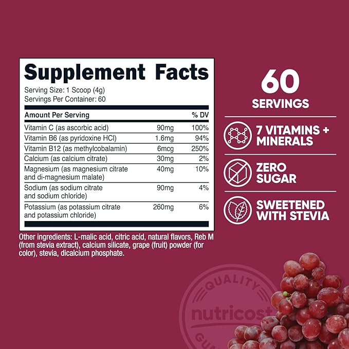 Nutricost Electrolyte Complex Powder (60 Servings, Grape) - Hydration Supplement Drink Mix with Vitamins and Minerals