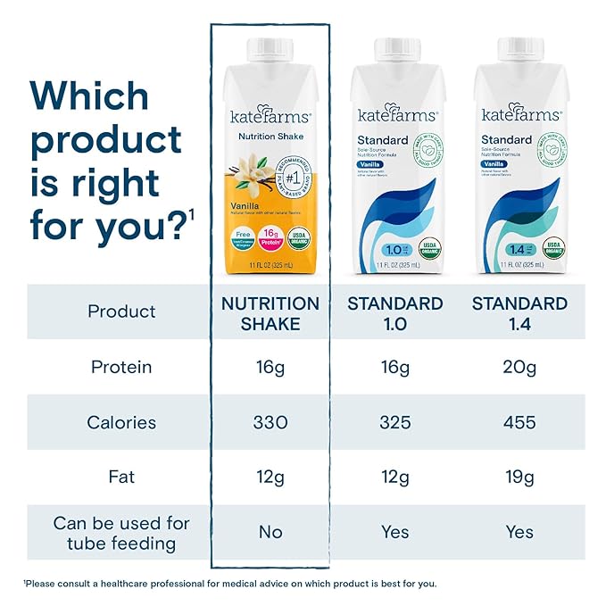 KATE FARMS Organic Nutrition Shake, Vanilla, 16g Protein, 27 Vitamins and Minerals, Protein Meal Replacement Drink, Protein Shake, 11 oz (12 Pack)