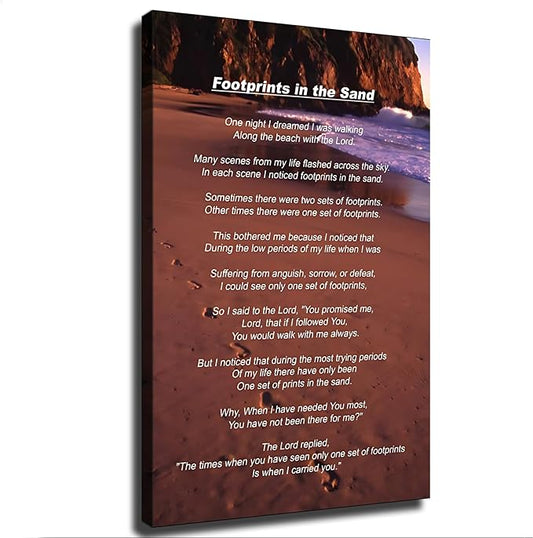 Footprints in The Sand Poem Wall Art Poster Decorative Painting Print Modern Home Bedroom Living Room Decoration Canvas Wall Art Aesthetic (08×12inch Unframed)