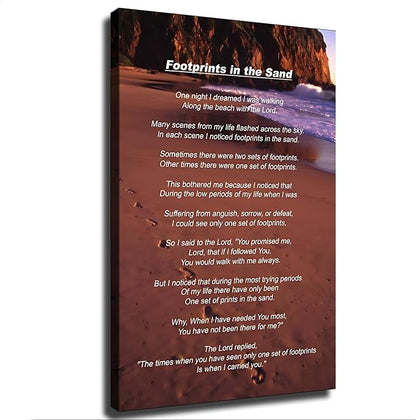 Footprints in The Sand Poem Wall Art Poster Decorative Painting Print Modern Home Bedroom Living Room Decoration Canvas Wall Art Aesthetic (12×18inch Unframed)