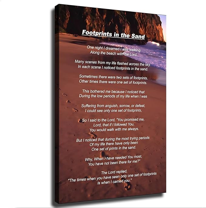 Footprints in The Sand Poem Wall Art Poster Decorative Painting Print Modern Home Bedroom Living Room Decoration Canvas Wall Art Aesthetic (16×24inch Unframed)