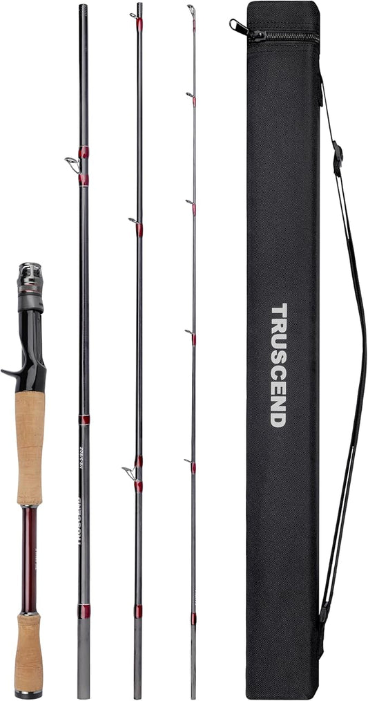TRUSCEND CrazBass Travel Fishing Rod, FUJI K Guide and Reel Seat, TORAY 30/40T Carbon Fiber, Innovative Put-in Connection Technique, Casting/Spinning HP Fishing Pole with Premium Case, AAA Cork Handle