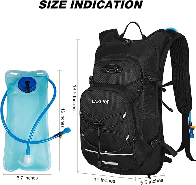 LARIPOP Hydration Backpack, 18L Hiking Backpack with 2L Water Bladder, Lightweight Water Pack for Cycling, Hiking, Biking