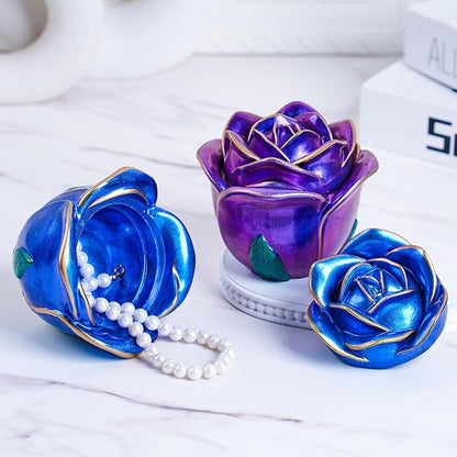 Epoxy Resin Storage Box Silicone Molds Rose Shape Candle Jar with Lid Concrete Mould Cement Planter Candle Vessels Candlestick Craft Gift Mold Resin Jar Molds Jewelry Container Flowerpot Casting Mould