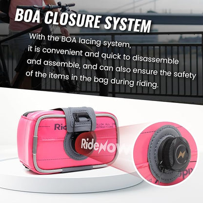 RideNow Waterproof Saddle Bag with BOA Mounting System, Lightweight and Portable Bike Seat Bag for Mountain Road Bike (Pink)