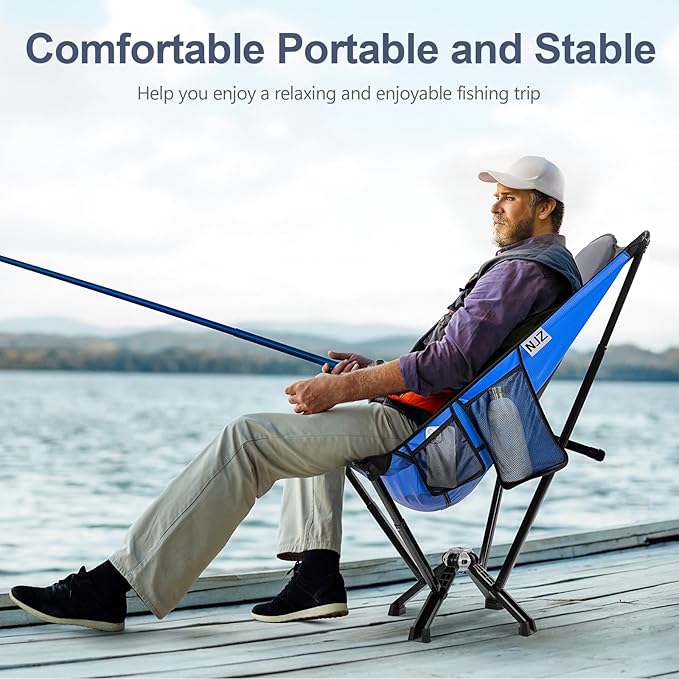 High Back Camping Chairs for Adults - 600 LBS Capacity Stable Outdoor Folding Chair with Comfortable Backrest & Headrest, Quick Setup - Portable Chair for Road Trip, Sports, Car Camping - Blue