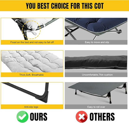 YELLOW JACKET Folding Camping Cot for Adults Adjustable 5-Position Portable Sleeping Cot Bed with Pillow and Removable Mattress Reclining Foldable Camp Cots for Outdoor,Home,Beach,Patio,Grey