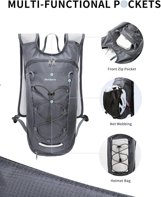 Blue Quartz Hydration Backpack with 2L Water Bladder, Hiking Water Backpack for Women Men, Lightweight Cycling Daypack with Phone Pocket & Helmet Net Bag, Hydration Pack for Biking, Running, Skiing