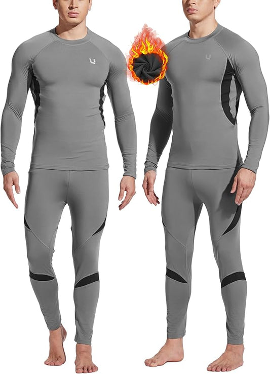 UNIQUEBELLA Men's Thermal Underwear Sets Top & Long Johns Fleece Sweat Quick Drying Thermo Base Layer
