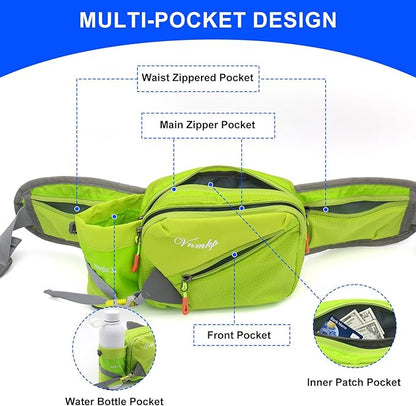 Waist Pack with Water Bottle Holder for Men and Women for Running Climbing Hiking Fitness Cycling and Other Outdoor Sports (Green)