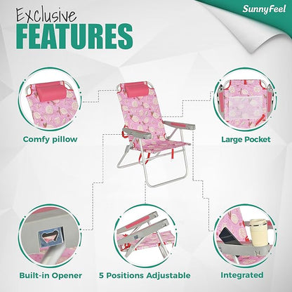 SUNNYFEEL Oversized Tall Folding Beach Chair Lightweight, 17" Portable Sand Chair for Adults Heavy Duty 500 LBS with Cup Holders, Foldable High Camping Lawn Chairs for Camp/Outdoor/Picnic/Sports