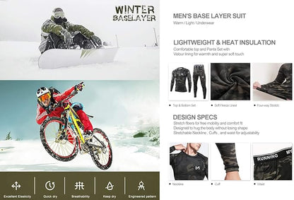 Thermal Underwear for Men, Winter Gear Long Johns Base Layer Top and Bottom Set for Skiing Running