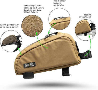 Onedrop Bike Frame Bag - Water Resistant Top Tube Bike Bag with Durable Cordura Fabric, Front Bicycle Storage & Bikepacking Pouch, Cycling Accessories for Biking Travel (Coyote)