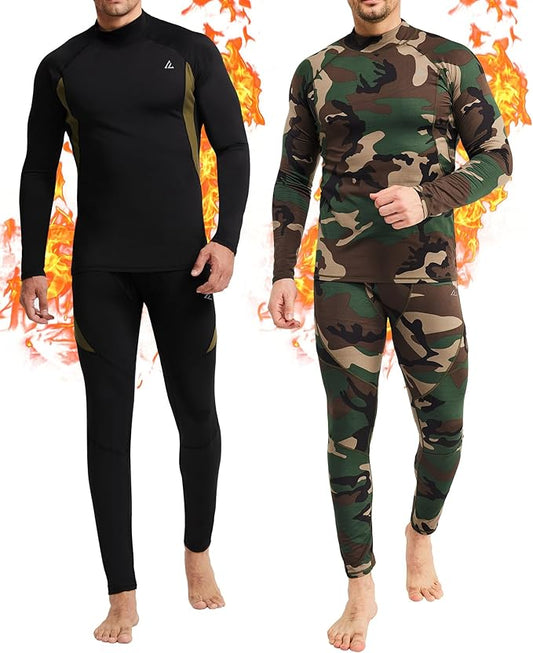CL convallaria 2 Pack Mens Thermal Underwear Fleece Lined Long Johns Winter Base Layer Cold Weather Hunting Gear