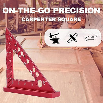 Carpenter Square, Small Triangle Square, 90 Degree Small Square Ruler, Woodworking Measuring Tool with Fixed Miter Angle Pin (Red)