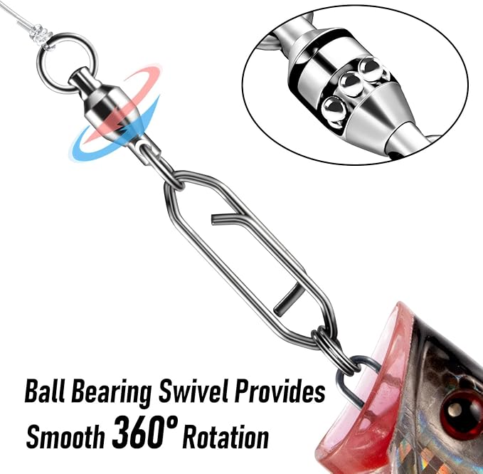 Alwonder 30-Pack Fishing Speed Clips Quick Change Snap Swivels, Ball Bearing Swivel Power Clips Fishing Snap Swivels Freshwater Saltwater Crankbait Popper Lures Quick Snaps Connectors Tackle