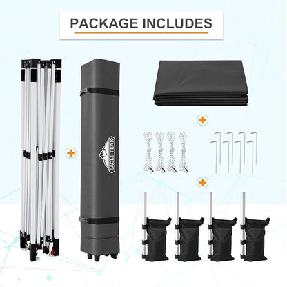 EAGLE PEAK Pop Up Canopy Tent with Wheeled Carry Bag, 8 Stakes, 4 Ropes, 4 Weight Bags, Easy Set Up Tent Canopy, 12x12 ft, 144sqft of Shade, Black