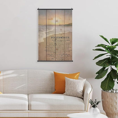 Footprints in the Sand Religious Canvas Wall Art Posters, Inspirational Beach Sunset Poem Print Poster (Black Axis 24x36inch, Footprints(1))