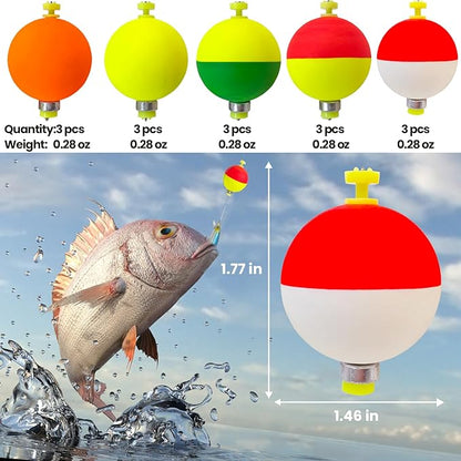 15 PCS Fishing Bobbers Floats EVA Foam Weighted Bobbers Snap-On Peg Floats Oval Fishing Bobbers for Bass Trout Crappie