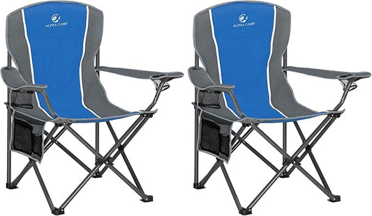 ALPHA CAMP Oversized Camping Folding Chair - Heavy Duty Steel Frame Support 350 LBS, Collapsible Padded Arm With Cup Holder, Quad Lumbar Back, Portable for Outdoor/Indoor