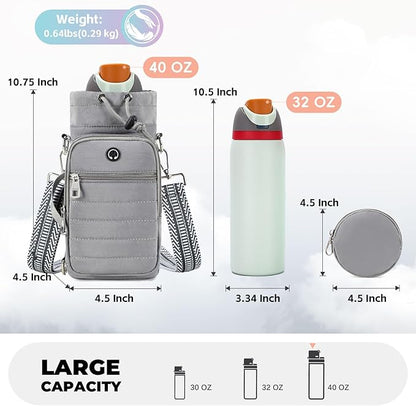 Water Bottle Carrier Bag with Strap, Sling Bag for Walking, Hiking, Cycling, Black, 40 Ounces