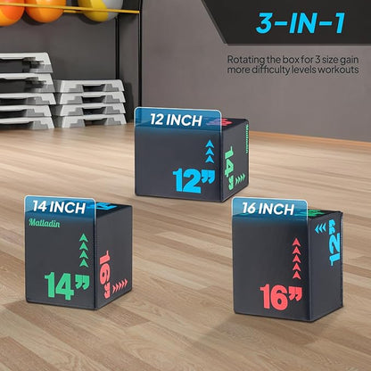 Matladin Heavy Foam Plyometric Jump Box, 3 in 1 Soft Plyo Jumping Trainers Box for Box-Squat,Jumping, Plyometric Training, Workout Exercise