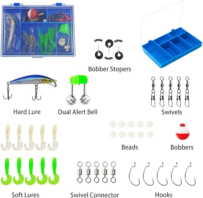 Aventik Kids Fishing Pole - Kids Fishing Starter Kit - with Tackle Box, Reel, Practice Plug, Beginner's Guide and Travel Bag for Boys, Girls