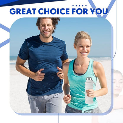 Baderke 2 Pcs Collapsible Water Bottles 17oz Silicone Travel Foldable Portable Water Bottle with Buckle Silicone Lightweight Reusable Leakproof for Camping Hiking Cycling Sport(Black, Gray White)