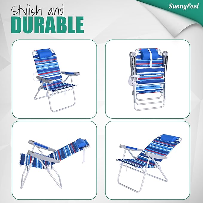 SUNNYFEEL Tall Folding Beach Chair Lightweight, Portable Sand Chair for Adults Heavy Duty 500 LBS with Cup Holders, Foldable High Camping Lawn Chairs for Camp/Outdoor/Picnic/Concert/Sports