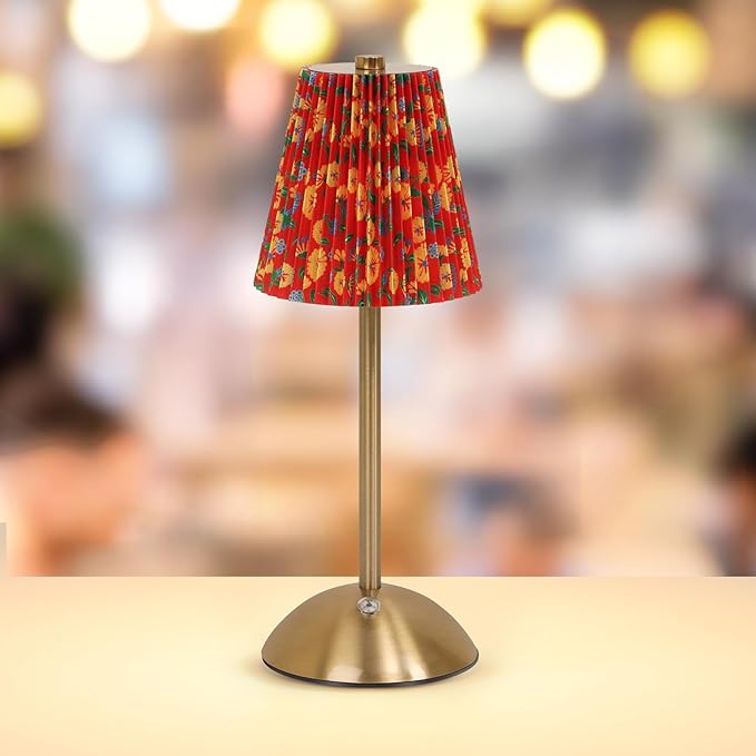 Cordless LED Table Lamp with Dimmer, Built-in Rechargeable Battery, 3-Level Brightness, Patio Table Lamp, Bedside Night Lamp, Ambient Light for Restaurant, Antique Brass (Yellow Flower)