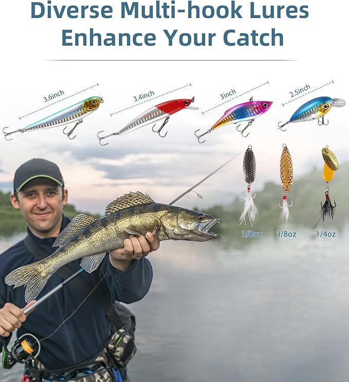 Fishing Lures Hooks Kit, Fishing Gear Tackle Box Kit with Pliers, Bionic Baits,Spoon Lures, Hooks, Weights Freshwater, Saltwater and Accessories for Men Women Kids Fishing Tackles Gift