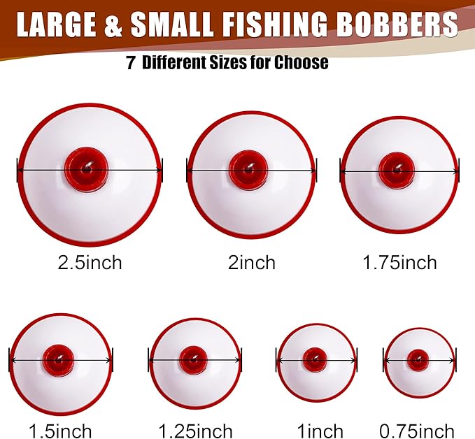 Fishing Folats Bulk Hard ABS Bobbers Snap-on Floats Push Button Round Buoy Float Bobbers for Crappie Panfish Walleyes Red and White 0.75"/1"/1.25"/1.5"/1.75"/2"/2.5"