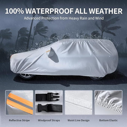 10 Layers Sedan Car Cover Custom Fit for Honda Pilot(2003-2025), 100% Waterproof All Weather for Automobiles, Gift with Towel, Heavy Duty Car Covers for Rain Sun UV Protection with Door Zipper.