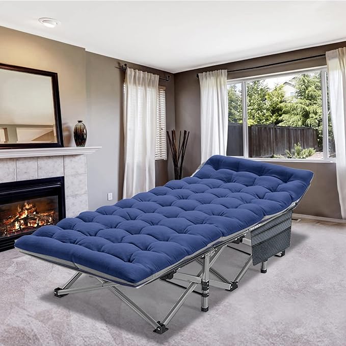 ABORON Folding Camping Cot for Adults, Double Layer 1200D, 500lb Capacity, Heavy Duty Guest Cot with Mat & Carrying Bag for Indoor & Outdoor Use