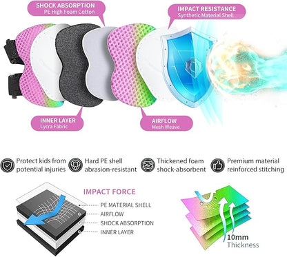 Skateboard Pads Kids/Youth/Adult Shield Elbow Pads and Wrist Guards Protective Gear,Strong Double Straps&Adjustable Easy-Fix Clips for Skateboarding,Rollerblading,ScooterRoller,Skating,Bicycle