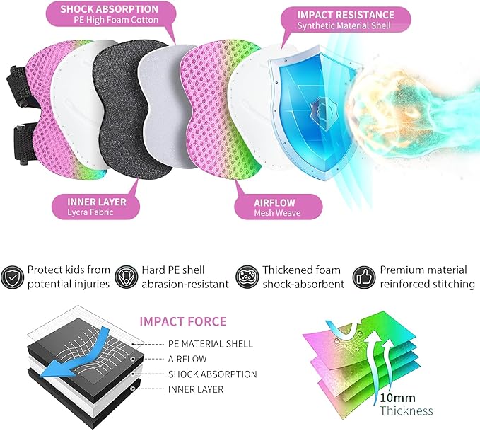 Skateboard Pads Kids/Youth/Adult Shield Elbow Pads and Wrist Guards Protective Gear,Strong Double Straps&Adjustable Easy-Fix Clips for Skateboarding,Rollerblading,ScooterRoller,Skating,Bicycle