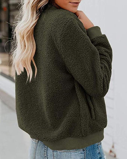 MIROL Women's Fall Trendy Fleece Jacket Faux Sherpa Fuzzy Casual Long Sleeve Zip Up Loose Fit Bomber Winter Coat