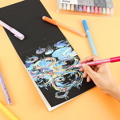 Grabie Acrylic Paint Pens Markers, 28 Colors, 0.7 mm, Extra Fine Tip Drawing Markers, Premium Paint Pens for Painting on Various Surface, Art Supplies, Set of 28