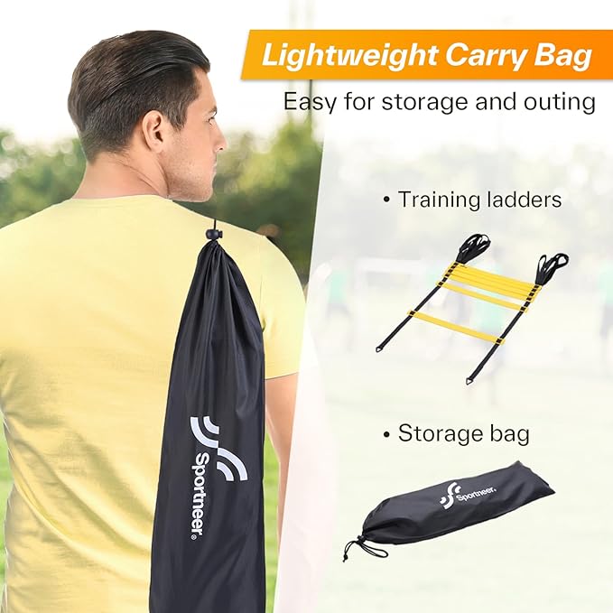 Sportneer Agility Ladder Speed Training Set 12 Rungs 20ft Detachable Exercise Ladders in 2pcs (6 rungs Each) with Ground Stakes for Soccer Football Footwork Training Ladder with Carry Bag