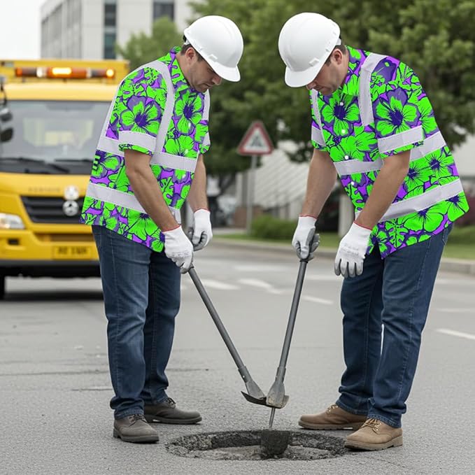 High Visibility Hawaiian Shirt for Men Tropical Shirts Custom Name Floral Outfit Reflective Safety Workwear