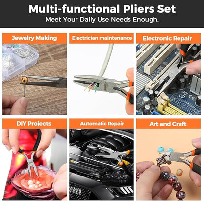 LIFEGOO 5 Pieces Mini Pliers Set – Durable Precision Tool Kit for Crafts, Jewelry & DIY, Includes Long Needle Nose, Bent Nose, Diagonal, End Cutting, Nipper (Black)