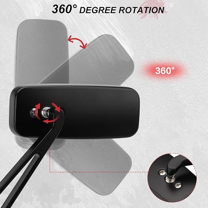 Motorcycle Rectangle Rearview Mirror 8mm 10mm Blue Lens Side Mirrors 360 Degree Black Universal Replacement for Harley Softail Touring Sportster Cruiser Street Bike Scooter Chopper