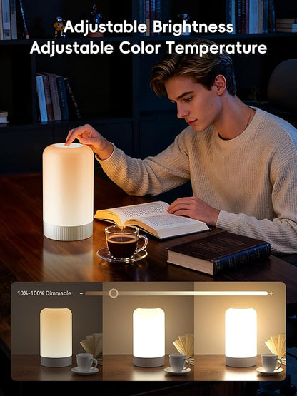 RGBICWW Smart Table Lamp, Touch Bedside Table Lamp with App Control, LED Desk Lamp with Music Sync, 30+ Scenes & 16M Colors, Color Changing Lamp for Bedroom Living Room Dimmable Night Light, White