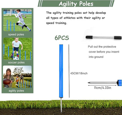 Agility Ladder Training Poles Equipment, Soccer Training Equipment-20ft Speed Ladder, 6 Agility Poles, 8 Soccer Cones for Training Football Basketball Rugby Training Equipment for Kids Youth Adults