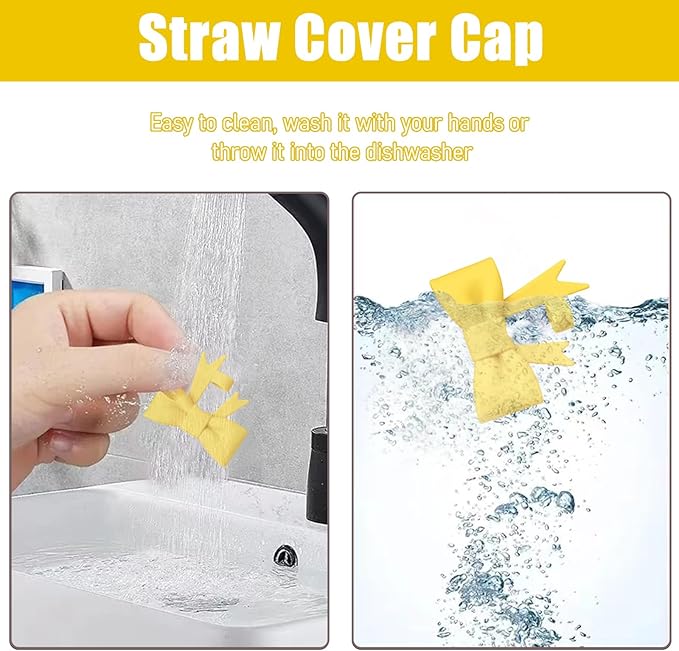4Pcs Silicone Straw Toppers Covers for Stanley Cups 40/30oz 10mm(0.4in) Lemon Yellow Dust-Proof Bow Straw Covers Toppers Suitbale for Stanley Cup Accessories Reusable Straws Caps