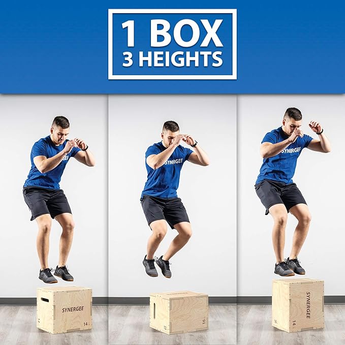 Synergee 3 in 1 Wood Plyometric Box for Jump Training and Conditioning. All in One Jump Trainer. Sizes 30/24/20, 24/20/16, 20/18/16, 16/14/12