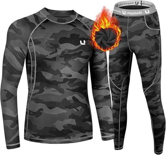 UNIQUEBELLA Men's Thermal Underwear Sets Top & Long Johns Fleece Sweat Quick Drying Thermo Base Layer